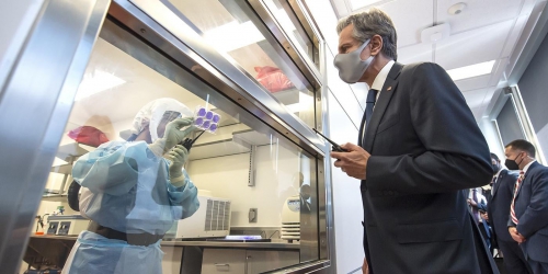Secretary of State Antony Blinken in a research lab
